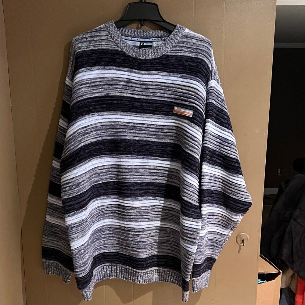 SouthPole Men's Oversized Striped Sweater in Gray and Blue Sz XL